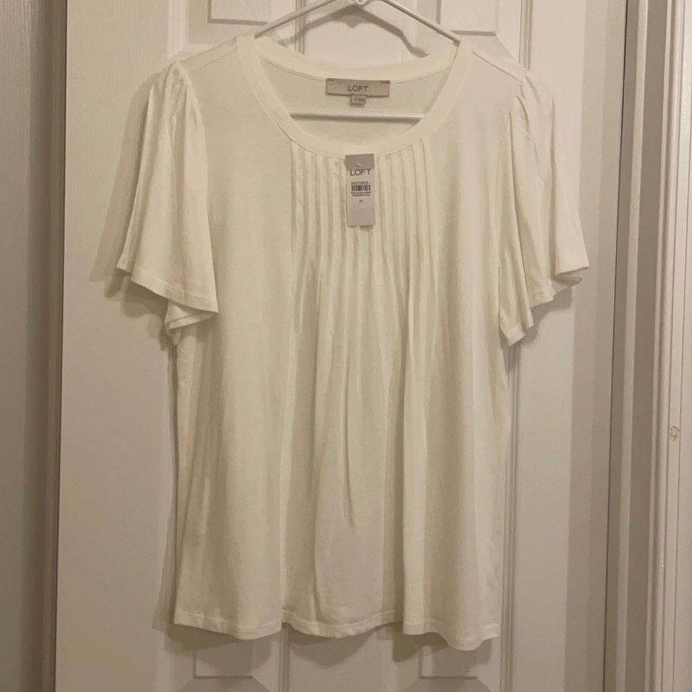 LOFT White Ruffle T-Shirt